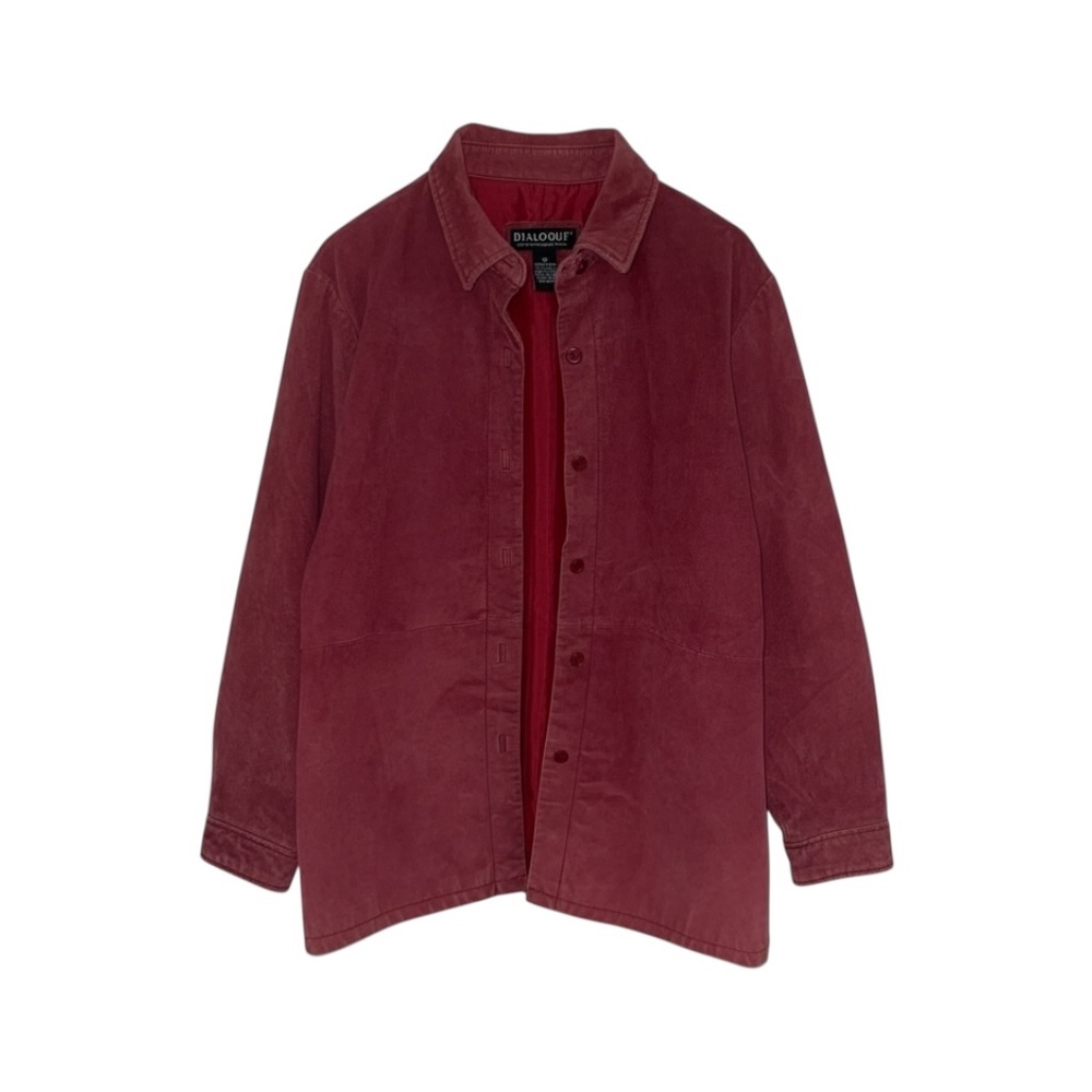 Dialogue Vintage Leather Jacket Women's Size Medium Red Shacket Lighweight Lined